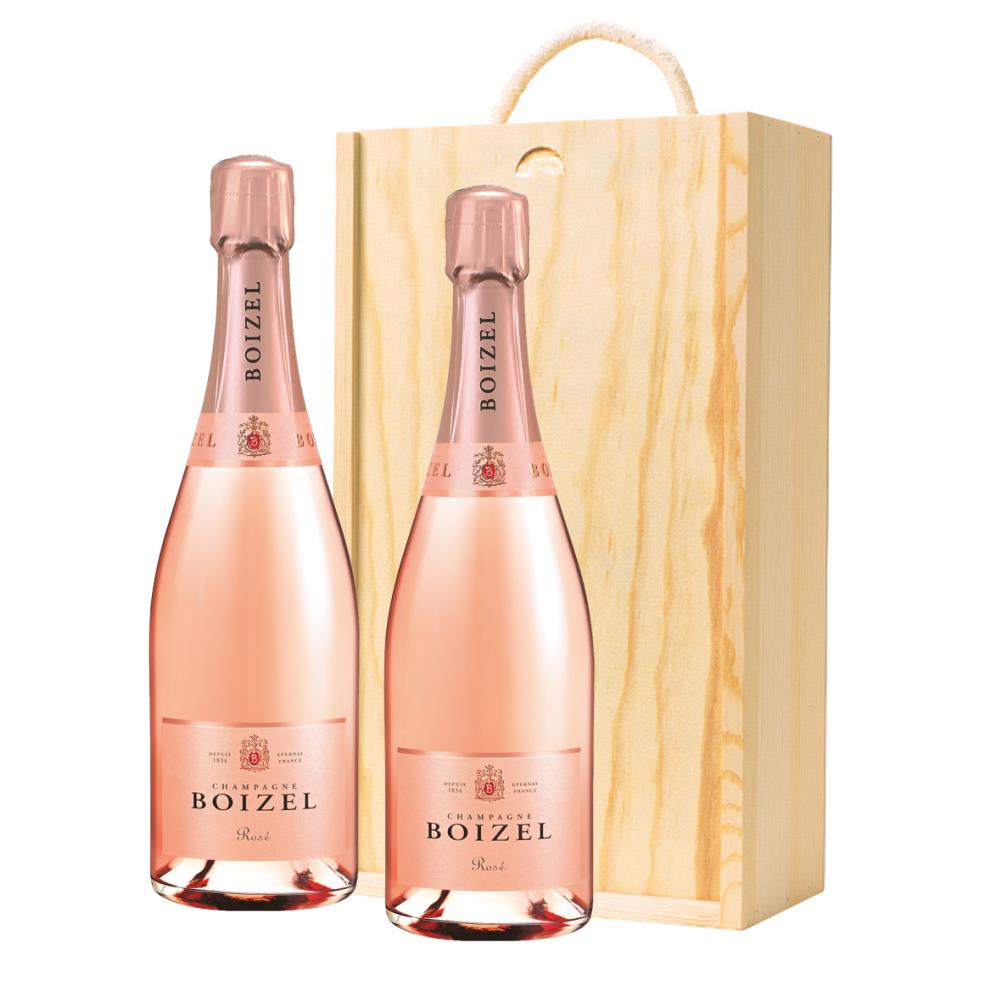 Boizel Rose  NV Champagne 75cl Twin Pine Wooden Gift Box (2x75cl)
